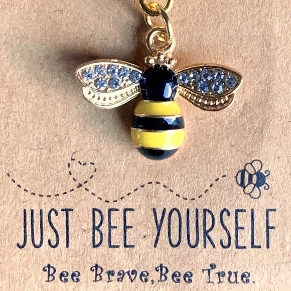 Positivity Bee Gold Black Yellow Enameled Bumblebee Charm Rhinestone Wings New - Picture 1 of 4